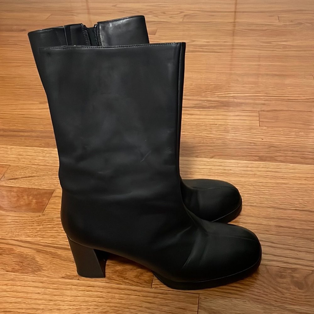 Miista Carlota size 41EU 10.5US black leather mid calf heeled boots